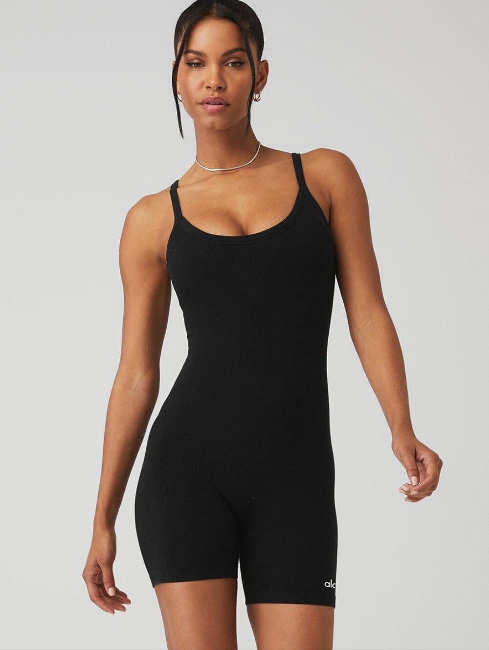 Women’s Alo Black Seamless Ribbed Mellow Onesie Size: XS